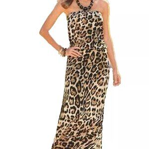 NEW BOSTON PROPER Cheetah Print Tube Maxi Dress size XS